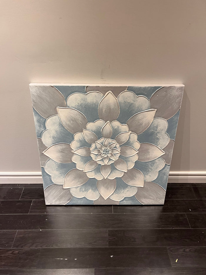 Wall Art Blue, White, Grey Flower
