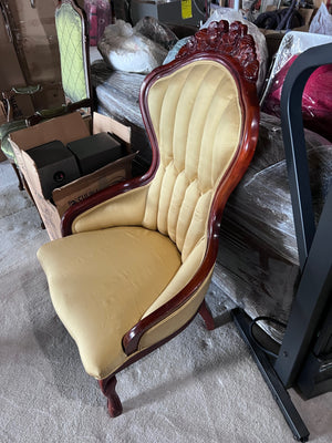 Beige Silk Wood Frame Armchair