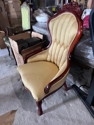 Beige Silk Wood Frame Armchair