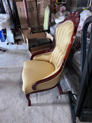 Beige Silk Wood Frame Armchair