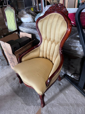 Beige Silk Wood Frame Armchair