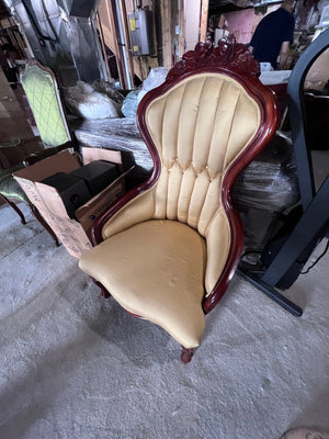 Beige Silk Wood Frame Armchair