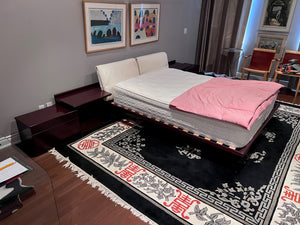 Vintage MCM Queen Platform Bed with Modular Nightstands on Wheels