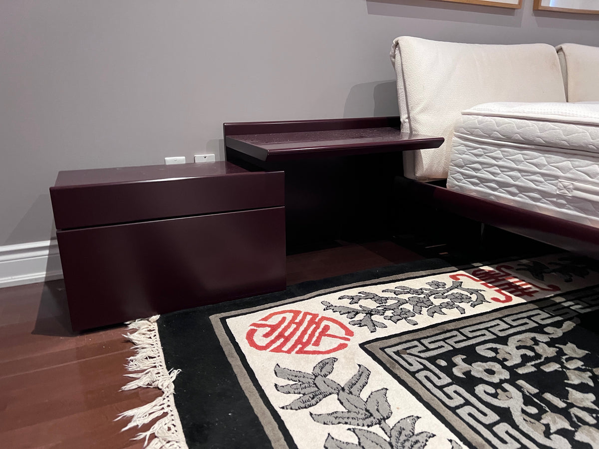 Vintage MCM Queen Platform Bed with Modular Nightstands on Wheels
