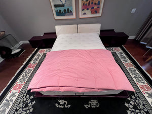 Vintage MCM Queen Platform Bed with Modular Nightstands on Wheels