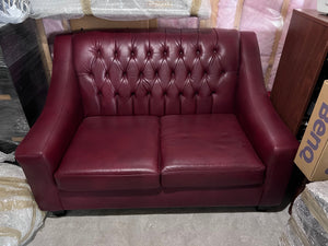 Red Bonded Leather Tufted Love Seat