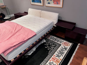 Vintage MCM Queen Platform Bed with Modular Nightstands on Wheels