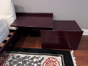 Vintage MCM Queen Platform Bed with Modular Nightstands on Wheels