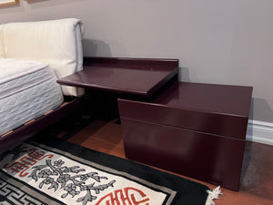 Vintage MCM Queen Platform Bed with Modular Nightstands on Wheels