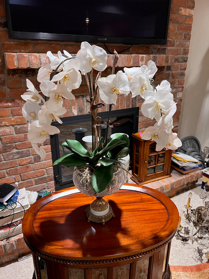 Faux Orchid in Crystal Pedestal Bowl