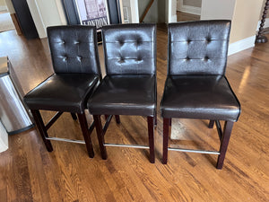 3 Brown Faux Leather Counter Stools