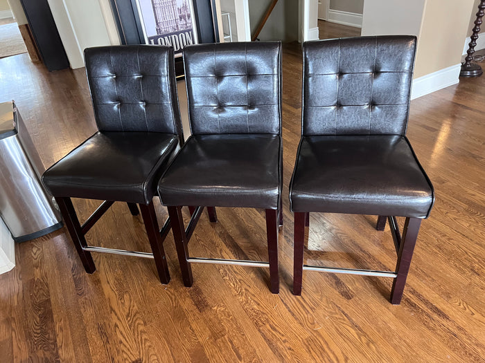 3 Brown Faux Leather Counter Stools