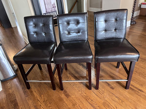 3 Brown Faux Leather Counter Stools