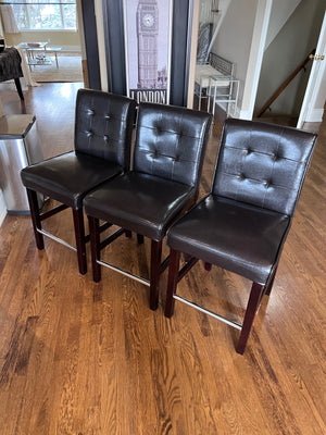 3 Brown Faux Leather Counter Stools