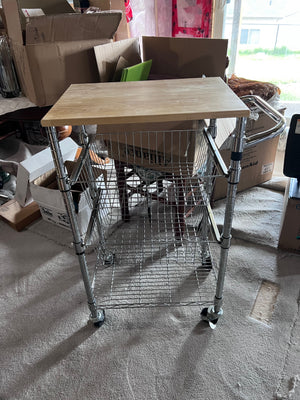Chrome Steel Base with Wood Top Rolling Kitchen Cart