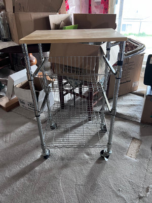 Chrome Steel Base with Wood Top Rolling Kitchen Cart