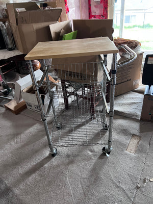 Chrome Steel Base with Wood Top Rolling Kitchen Cart