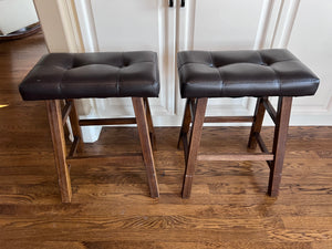 2 Brown Faux Leather Counter Stools