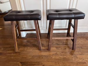 2 Brown Faux Leather Counter Stools