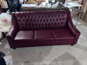 Red Bonded Leather Tufted Sofa
