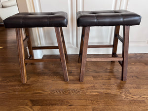 2 Brown Faux Leather Counter Stools