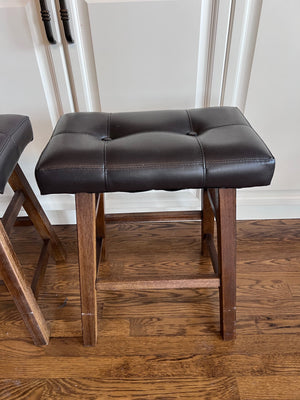2 Brown Faux Leather Counter Stools
