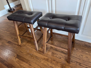 2 Brown Faux Leather Counter Stools