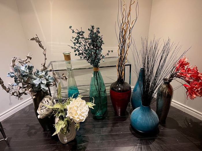 Lot of 8 Large/Medium Floor Vases with Faux Arrangements