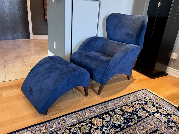 Grassoler 'Image' Armchair and Footstool in Blu Scuro (*retail $2,975)