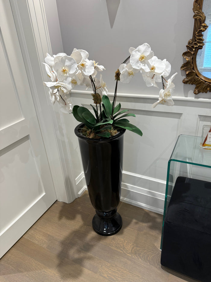 Large Faux Orchid in Black Planter