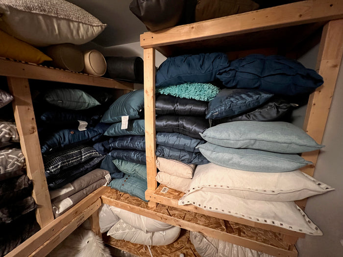 Lot of 30 Blue & Cream Pillows