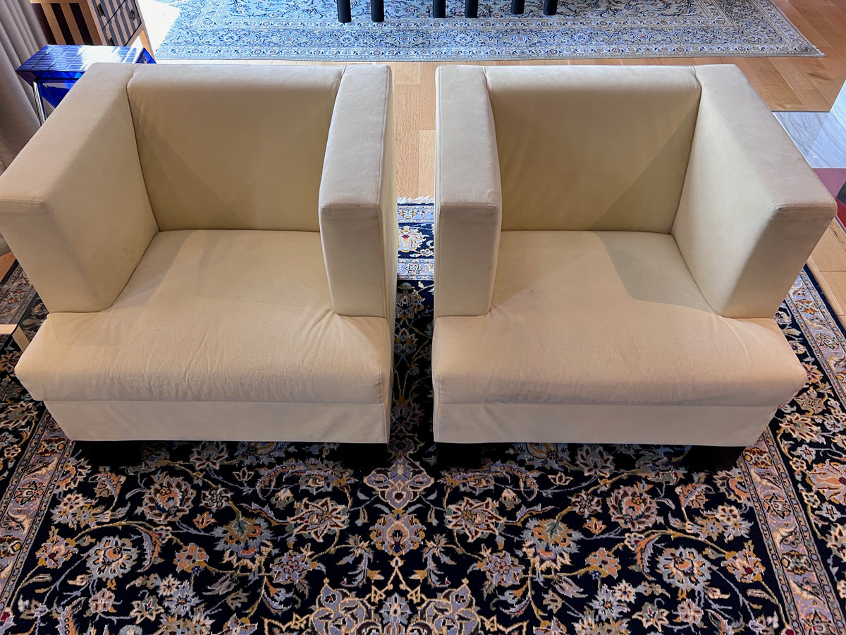 2 Grassoler 'Invader' Armchairs in Panna, w/ Alcantara Fabric, Designed by GABRIEL TEIXIDÓ (*retail $4,550) (*condition)