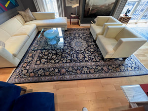 Persian Kashan 100% Hand Knotted Wool Rug, Navy Medallion, 9' x 12' (*appraised at $6,000)