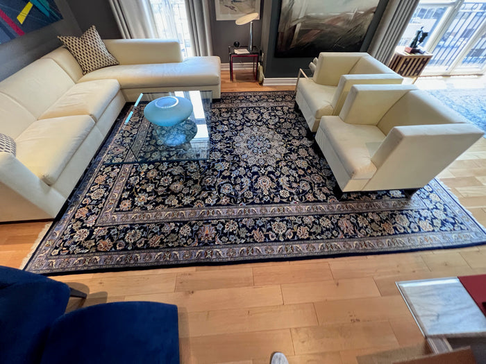 Persian Kashan 100% Hand Knotted Wool Rug, Navy Medallion, 9' x 12' (*appraised at $6,000)