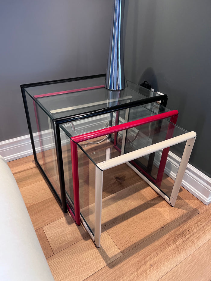 Set of Three Italian Modernist Enamel Steel Nesting Tables