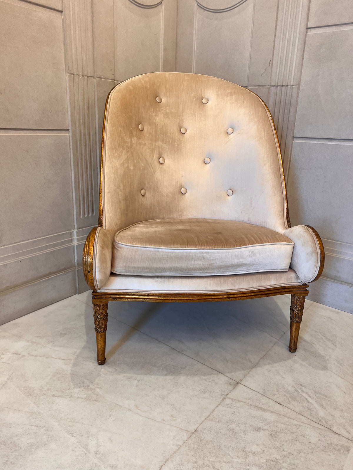 Pair of Casa Padrino Luxury Baroque Armchairs, Beige with Gold Frame (*retail $5,750)