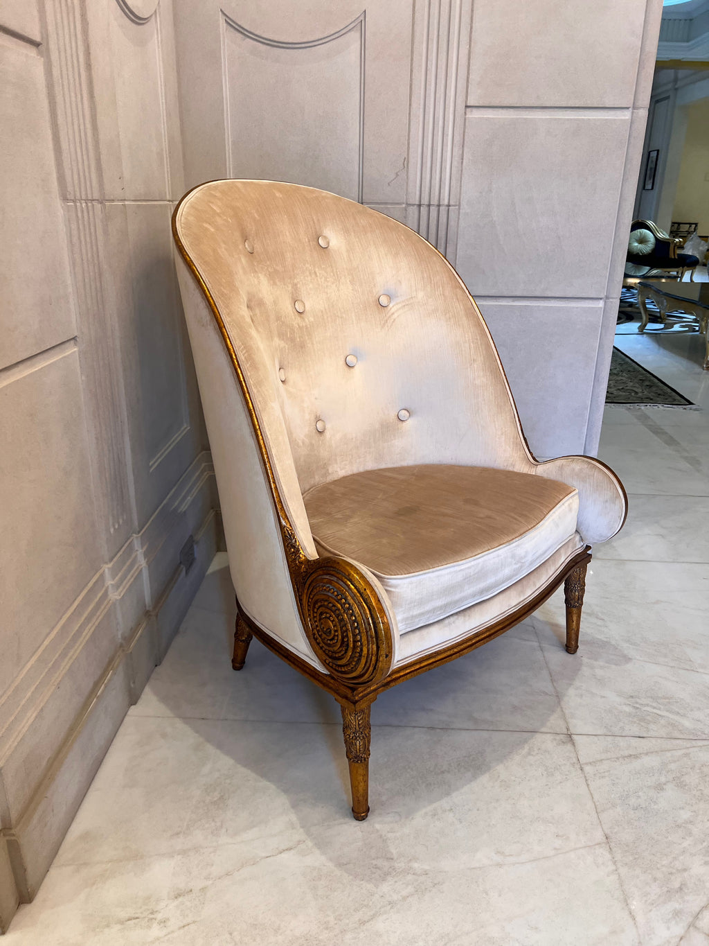 Pair of Casa Padrino Luxury Baroque Armchairs, Beige with Gold Frame (*retail $5,750)