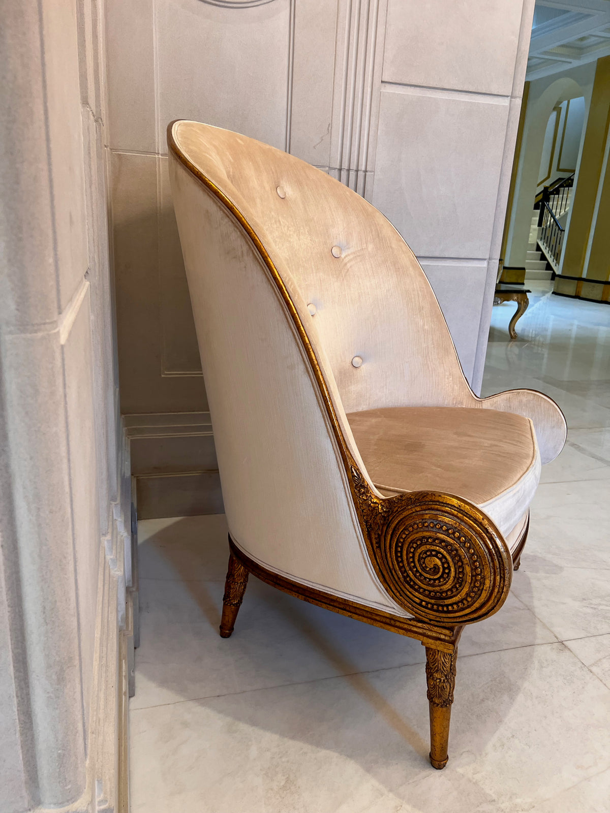 Pair of Casa Padrino Luxury Baroque Armchairs, Beige with Gold Frame (*retail $5,750)