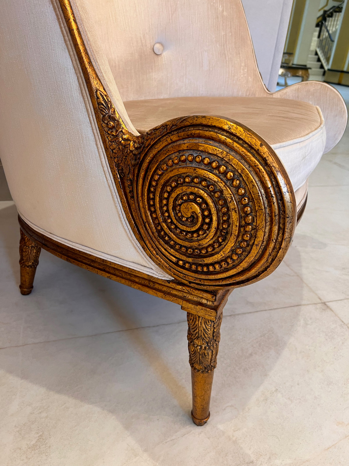 Pair of Casa Padrino Luxury Baroque Armchairs, Beige with Gold Frame (*retail $5,750)