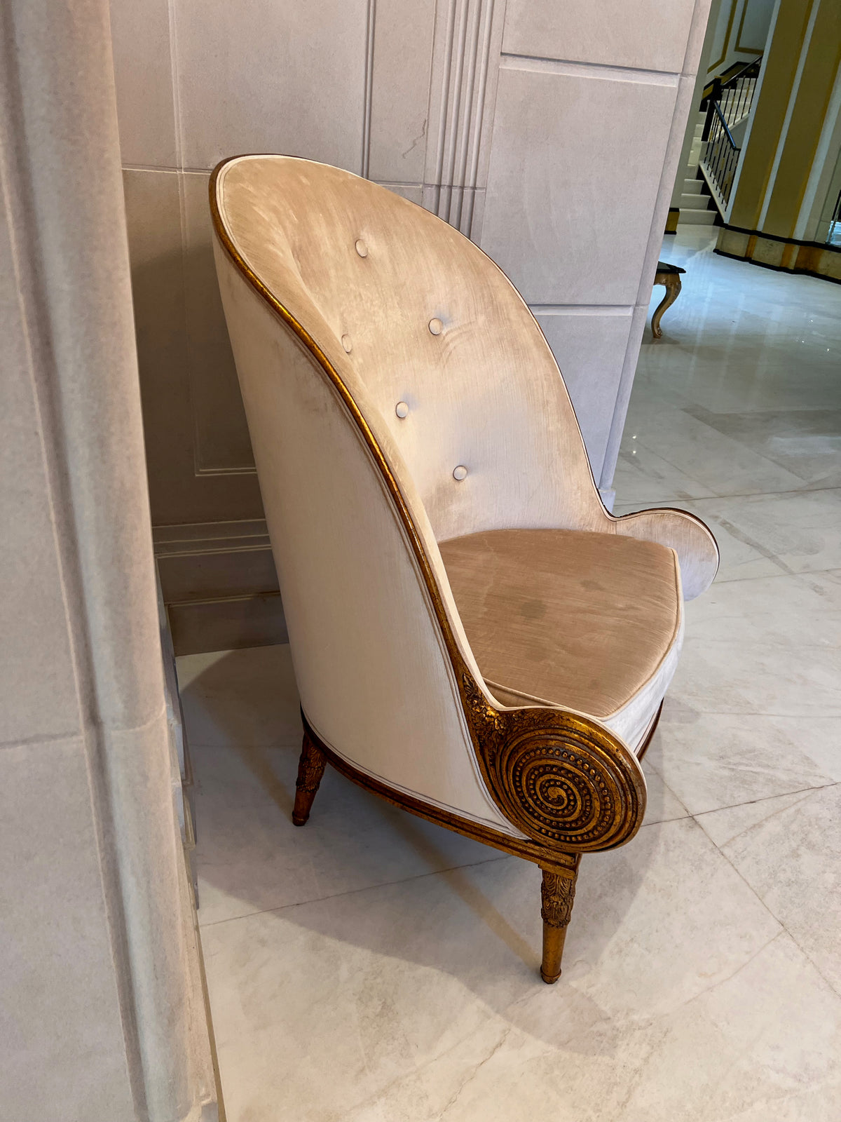 Pair of Casa Padrino Luxury Baroque Armchairs, Beige with Gold Frame (*retail $5,750)