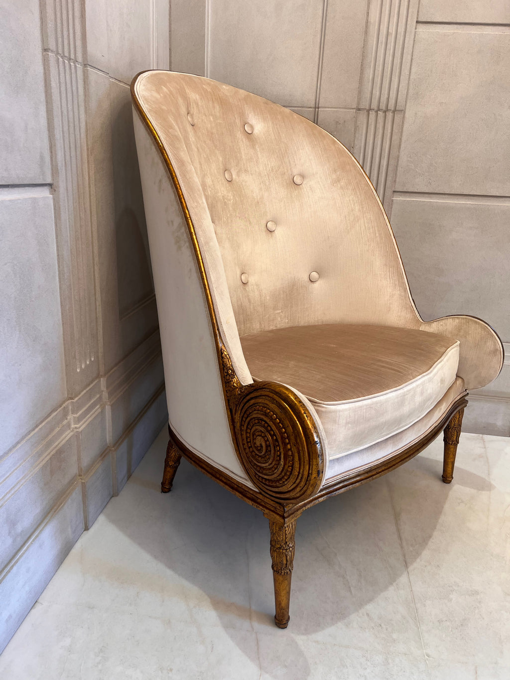 Pair of Casa Padrino Luxury Baroque Armchairs, Beige with Gold Frame (*retail $5,750)