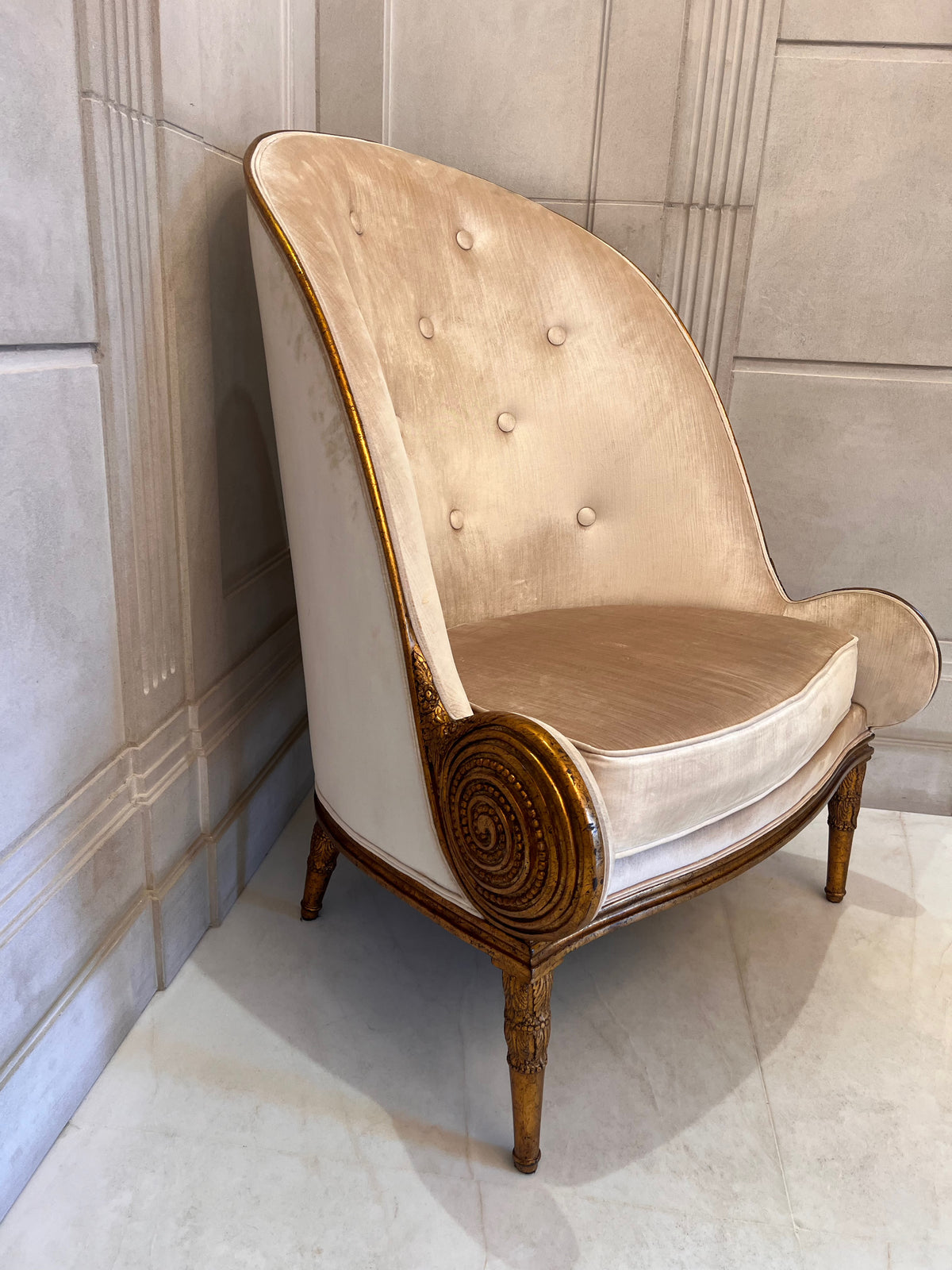 Pair of Casa Padrino Luxury Baroque Armchairs, Beige with Gold Frame (*retail $5,750)