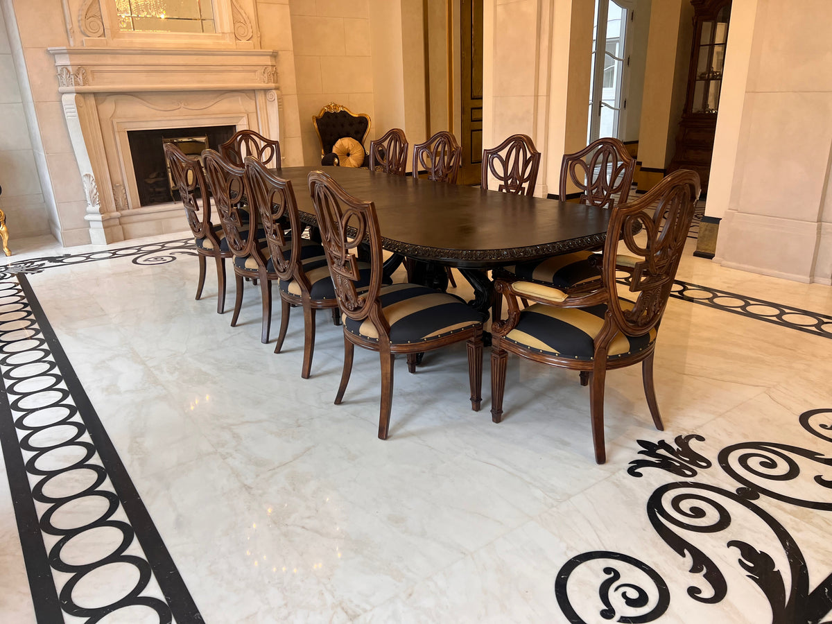 Ferguson Copeland Venetian Dining Table + 10 Chairs- *Table Refinished in Black, Chairs in Original Antique Cherry