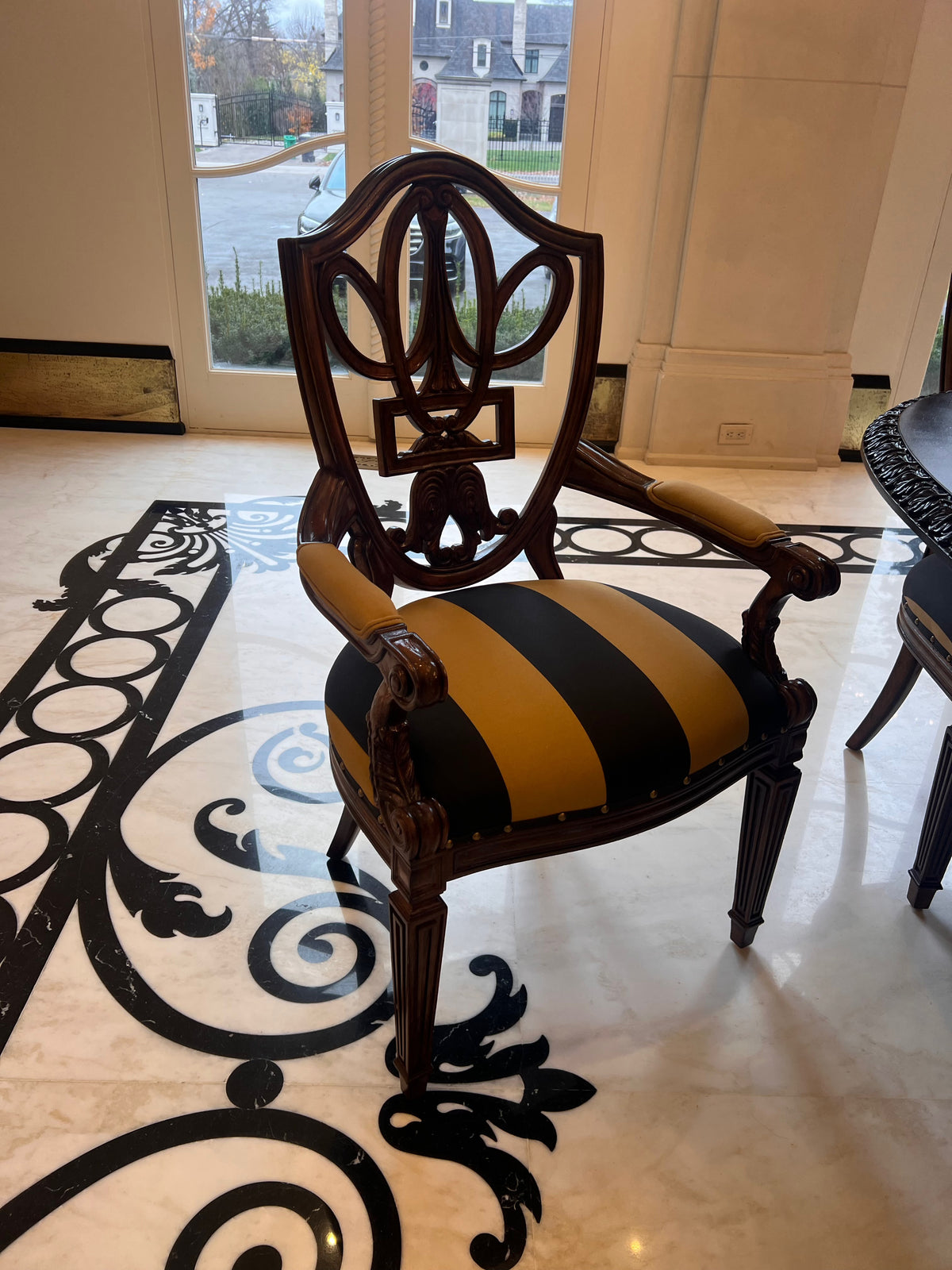 Ferguson Copeland Venetian Dining Table + 10 Chairs- *Table Refinished in Black, Chairs in Original Antique Cherry