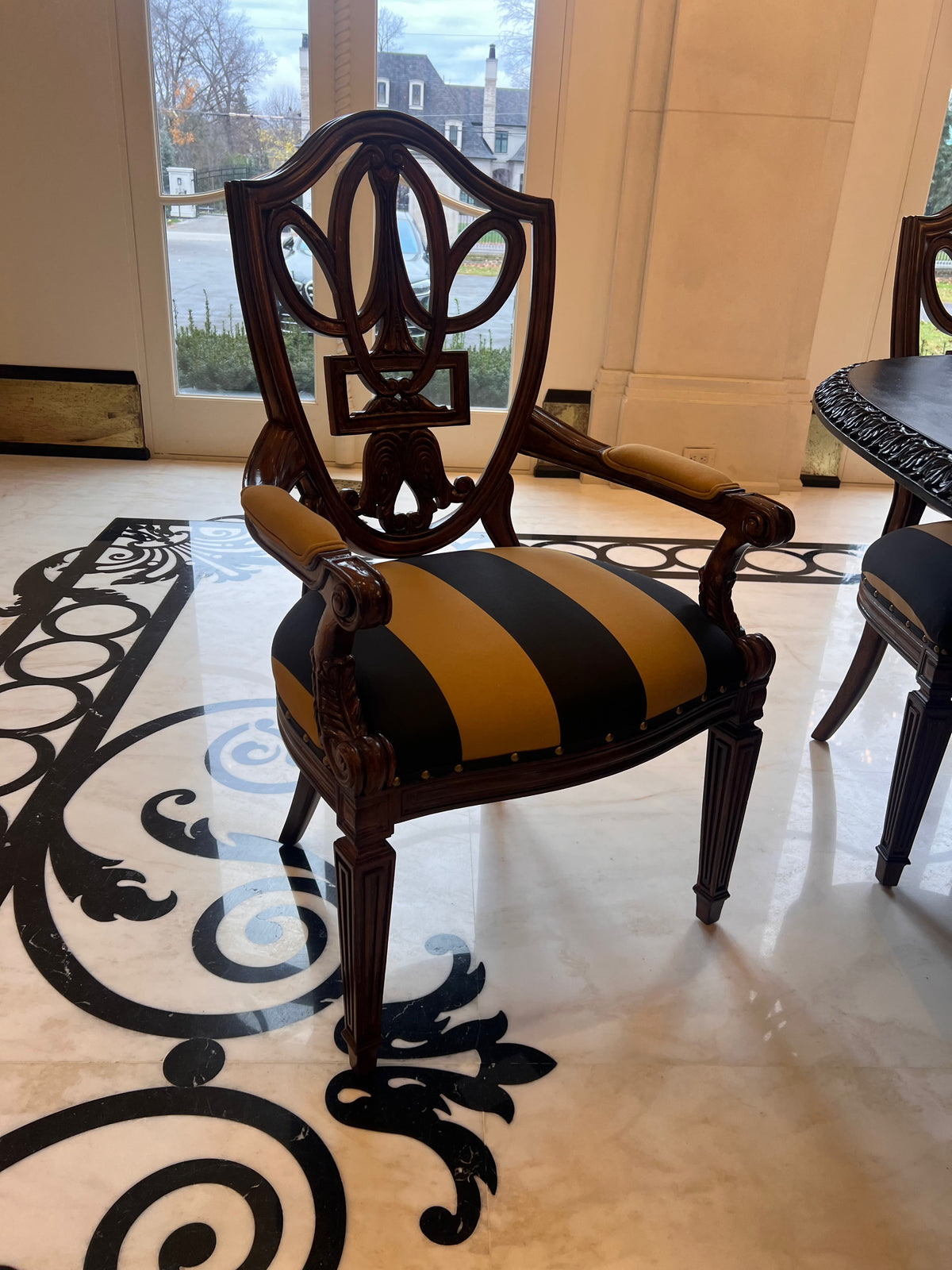 Ferguson Copeland Venetian Dining Table + 10 Chairs- *Table Refinished in Black, Chairs in Original Antique Cherry