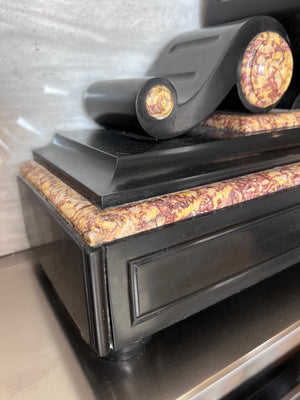 19th Century Antique French Black Slate and Marble Mantle Clock by L’Marti Cie