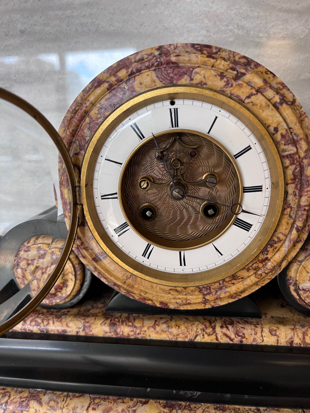 19th Century Antique French Black Slate and Marble Mantle Clock by L’Marti Cie