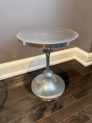 Round Metal Silver Accent Table