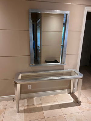 Beautiful Silver Console Table with Glass Insert + Matching Mirror