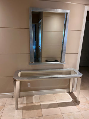 Beautiful Silver Console Table with Glass Insert + Matching Mirror